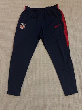 Nike Team USA Soccer Pants Jogger Warm Up Size L Blue Tapered Leg Check Sz Youth